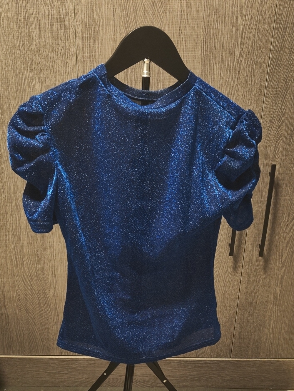 Blue Shimmer Puff-Sleeve Women's Top